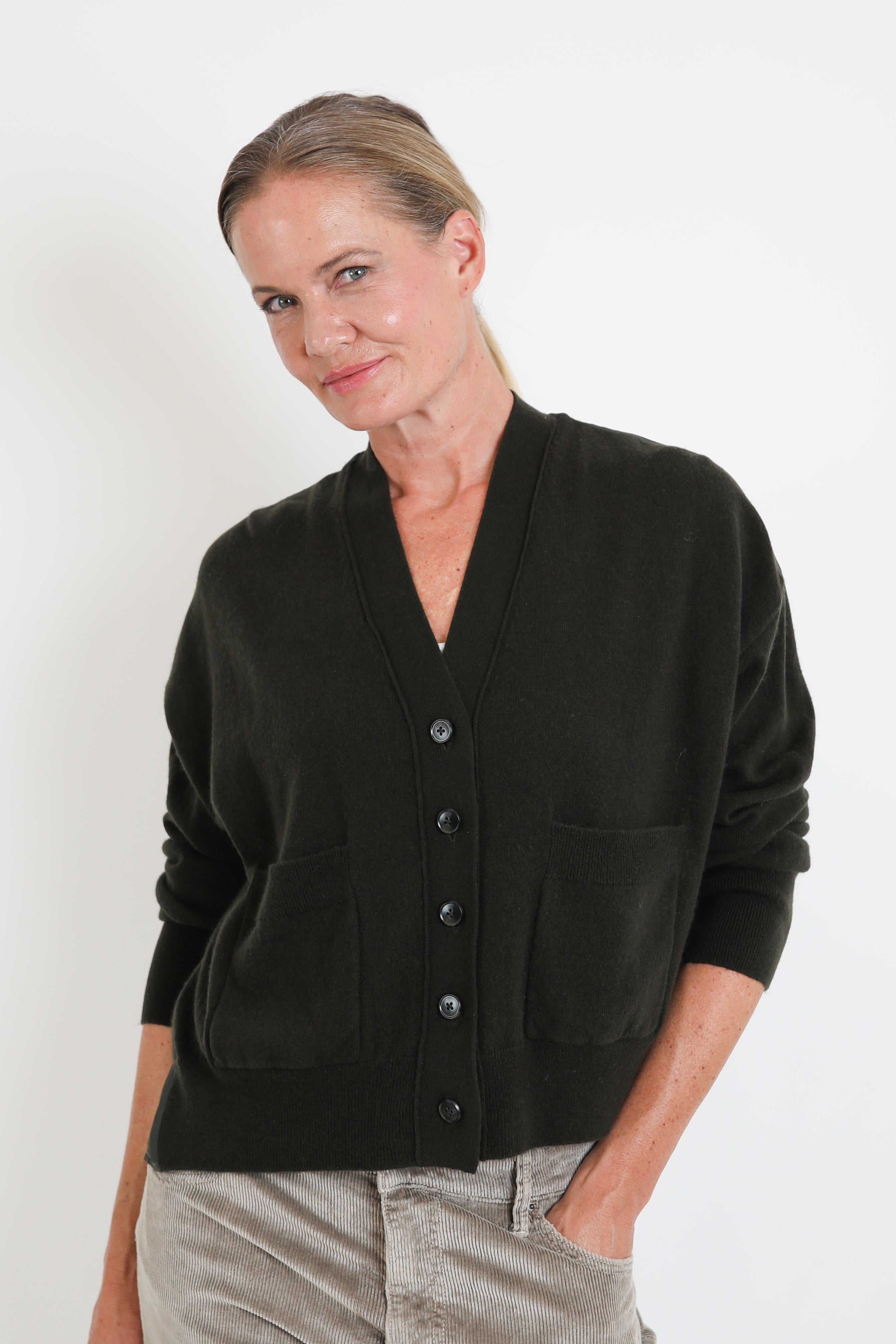 Zenggi, Cardigan Cash Blend Woven Mix in Pine Green