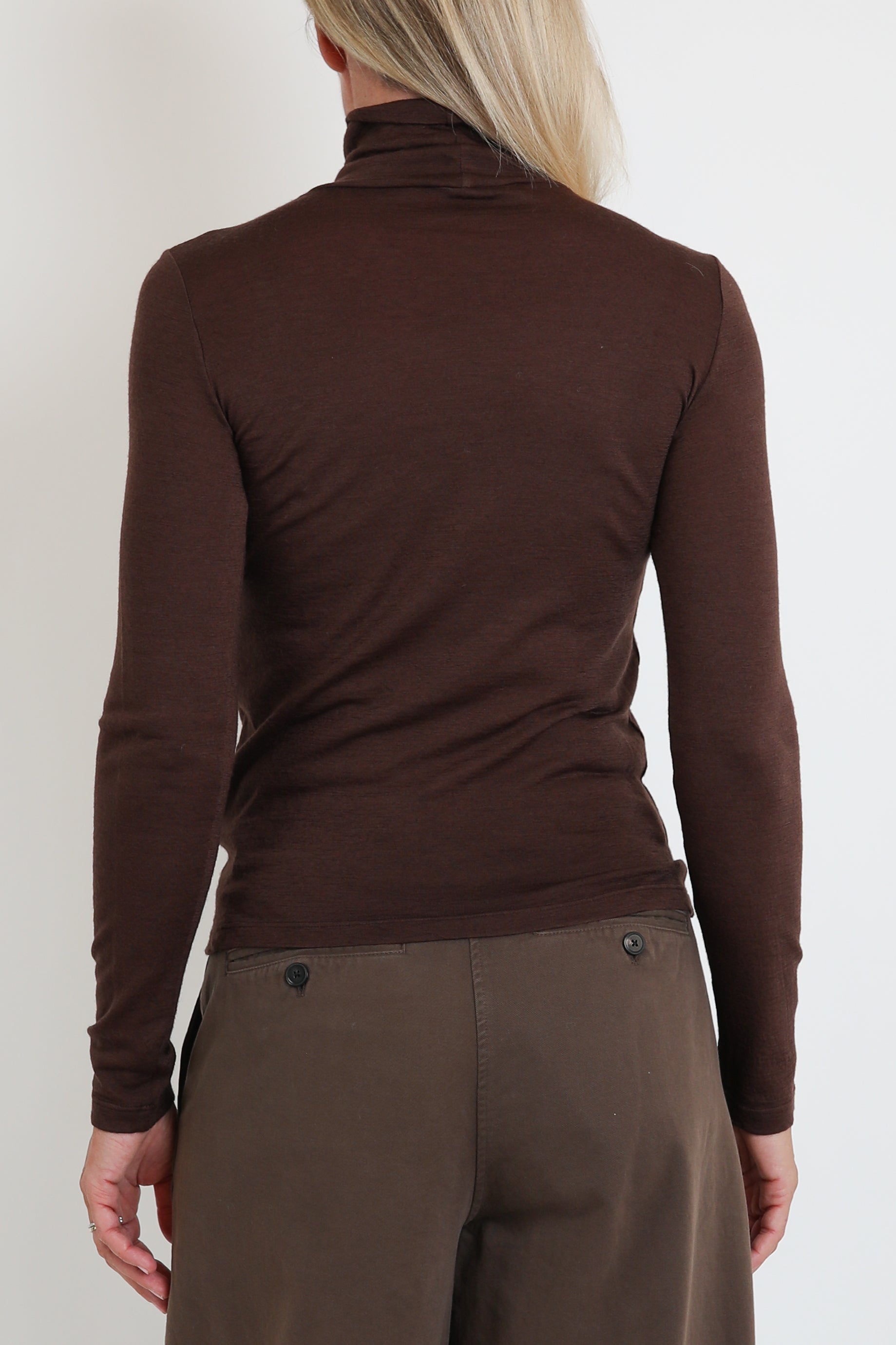 Langarm-Shirt aus Schurwolle in Cocoa