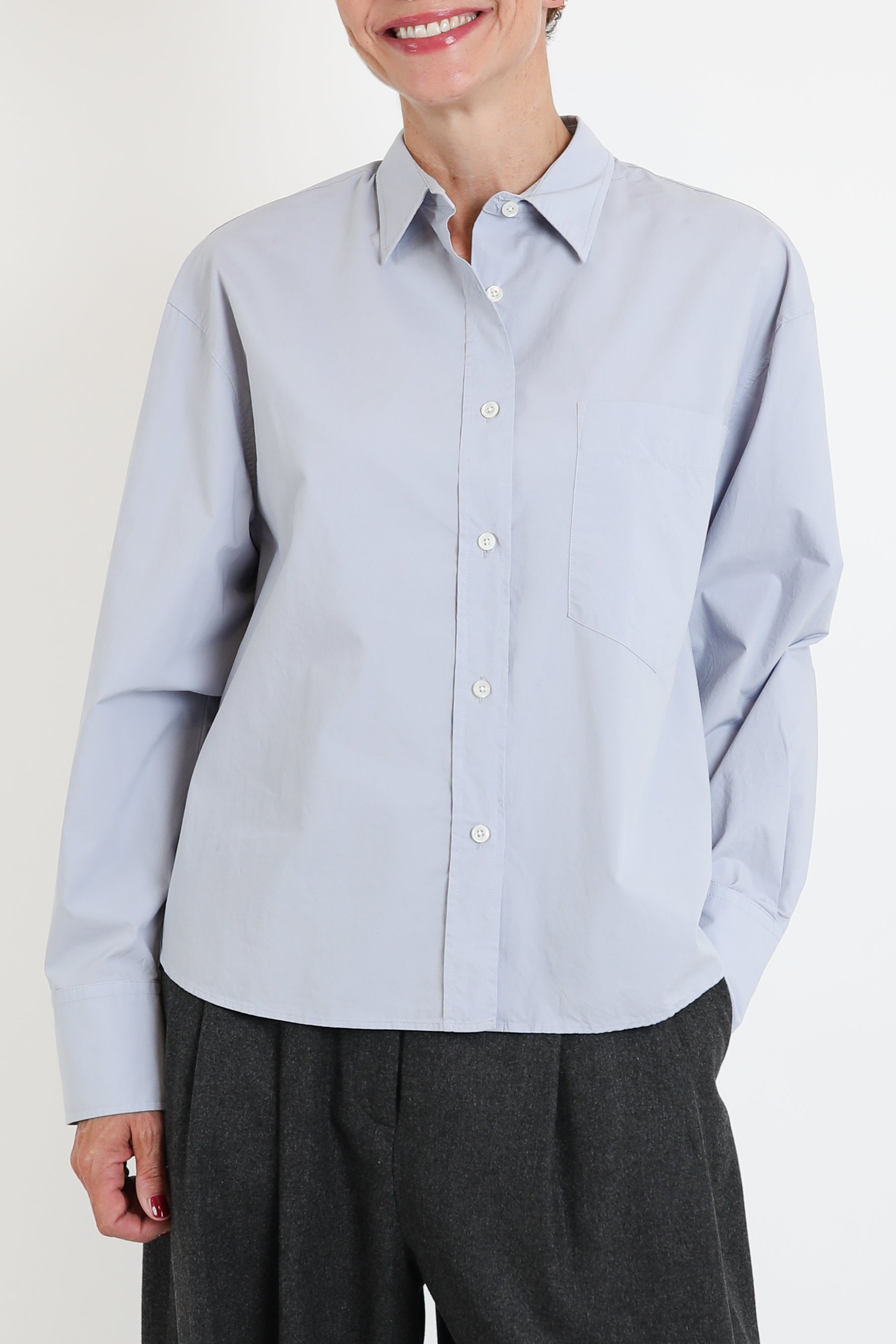 Zenggi, Bluse Cotton Poplin Cropped in Horizon Blue