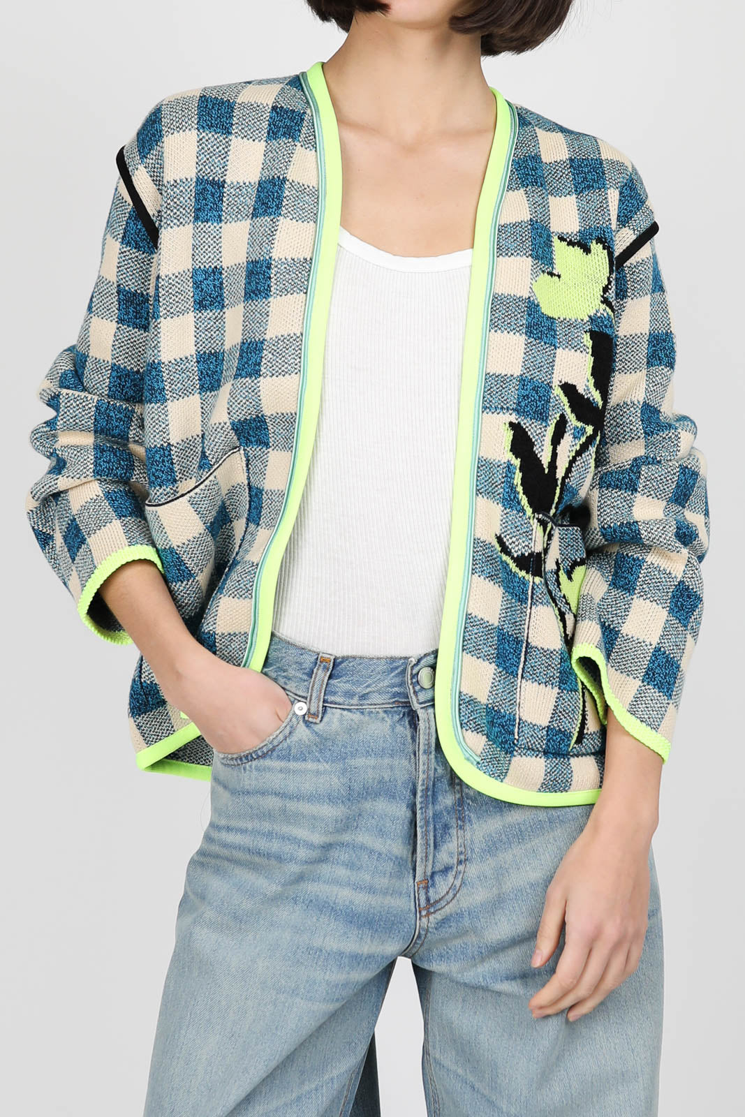 Cardigan Jaquard Gingham in Peacock