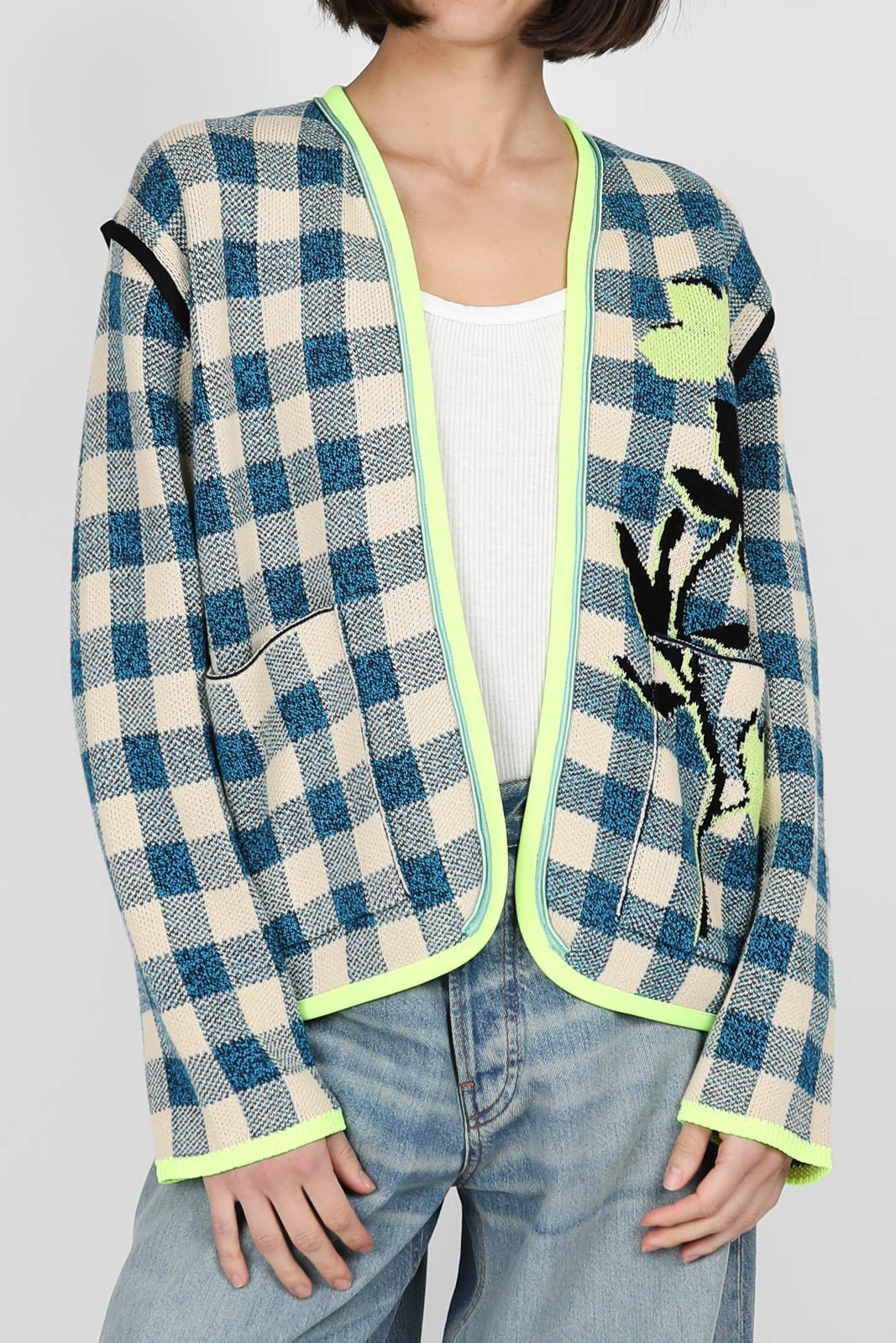 Cardigan Jaquard Gingham in Peacock