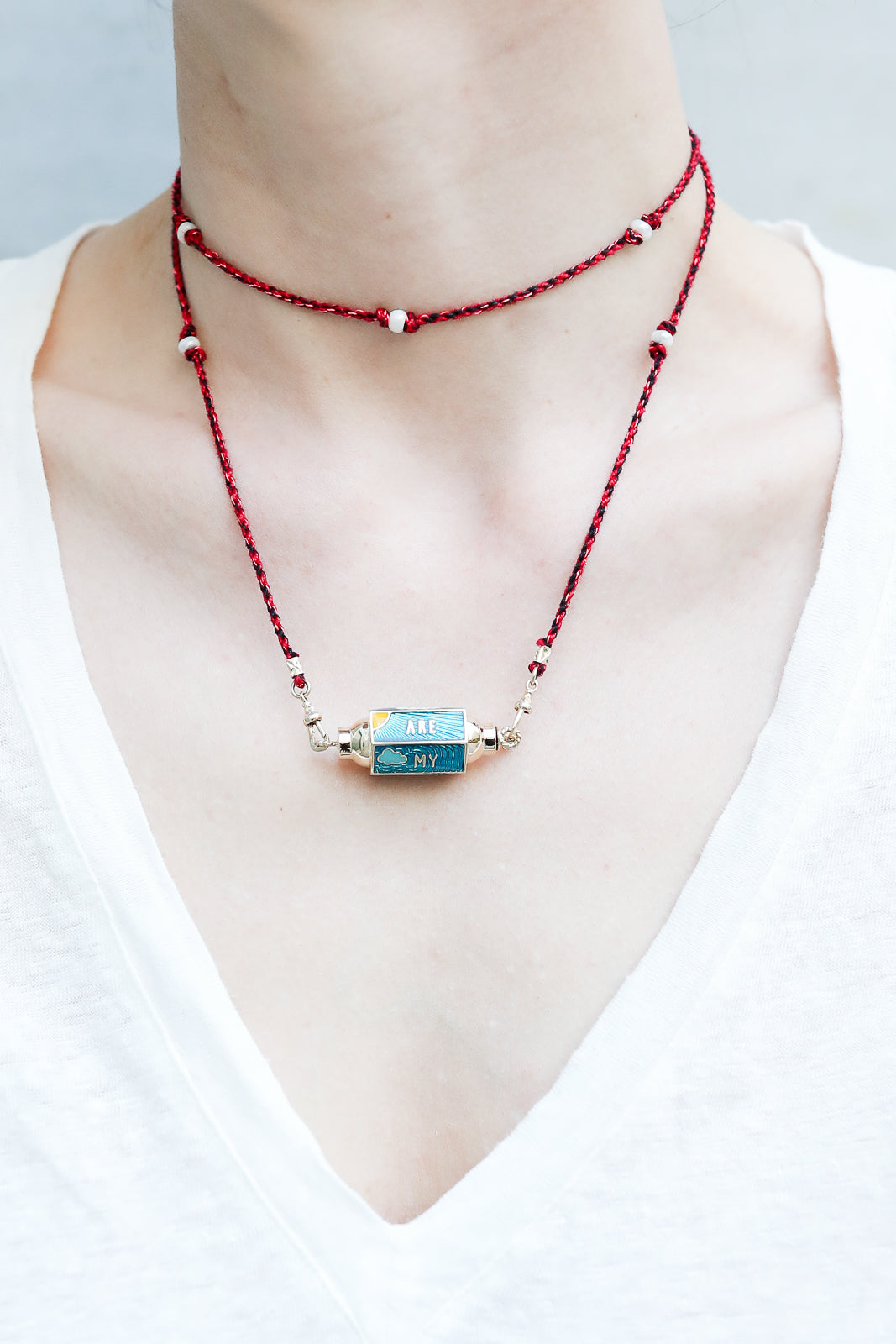 Halskette Locket Lucky Star Clouds in Mauli Black/Red