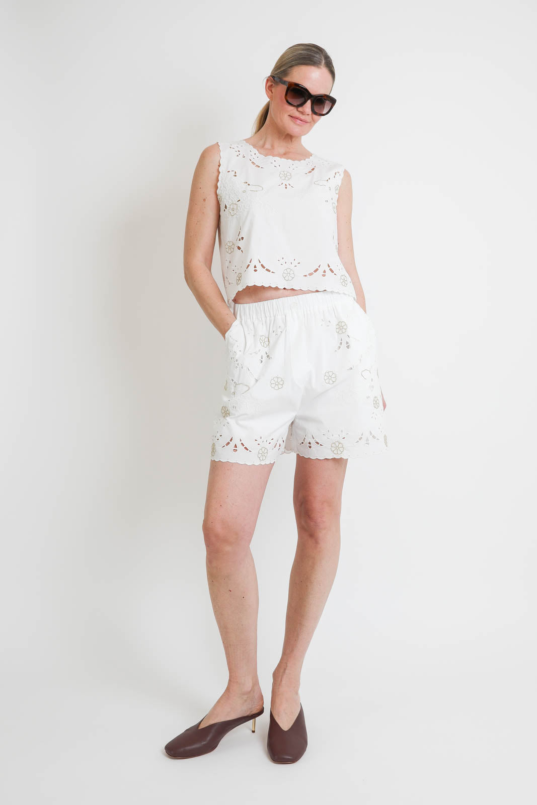 Forte-Forte, Shorts Lace and Glass in Crystal