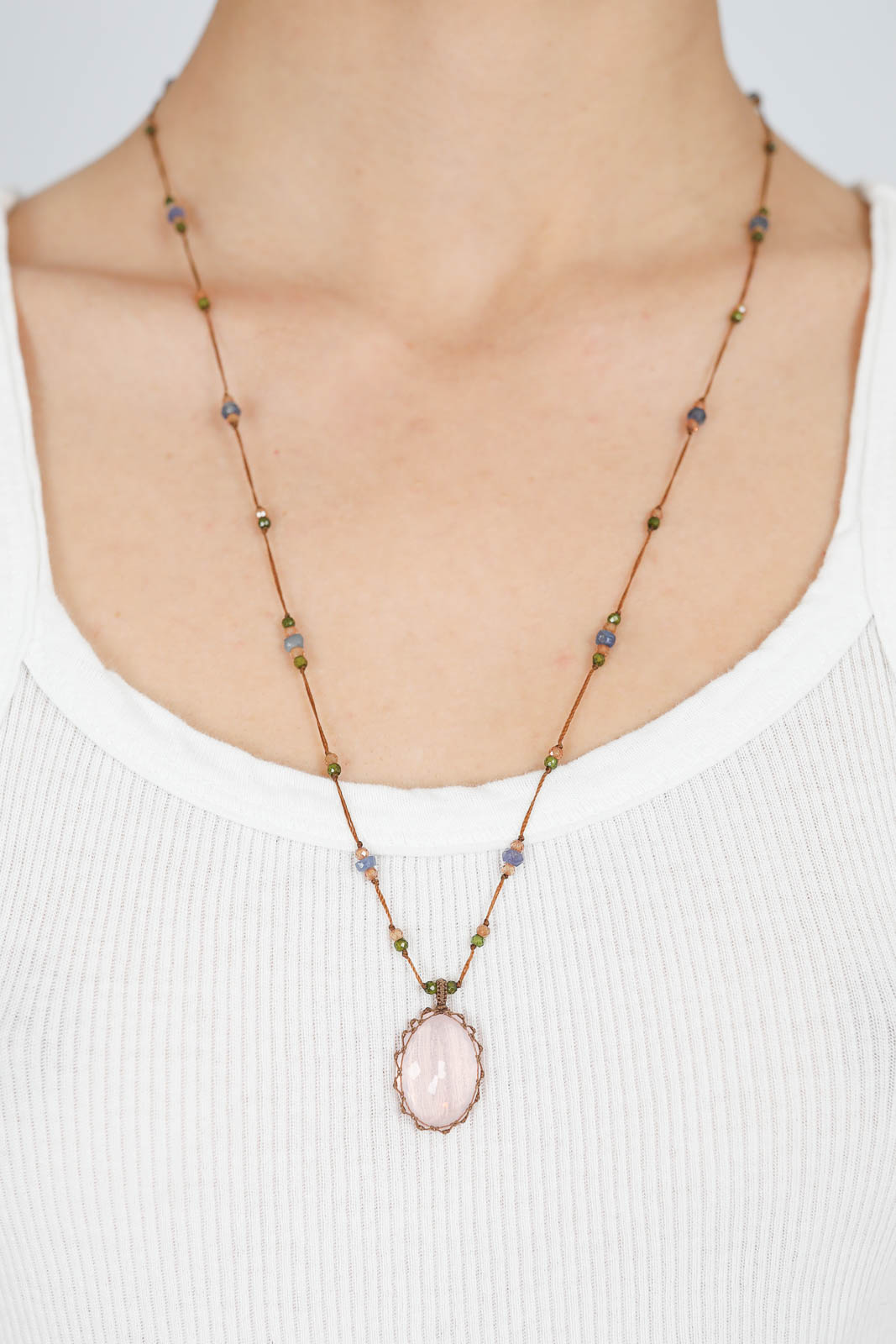 Halskette Tibet lang in Pink Quartz