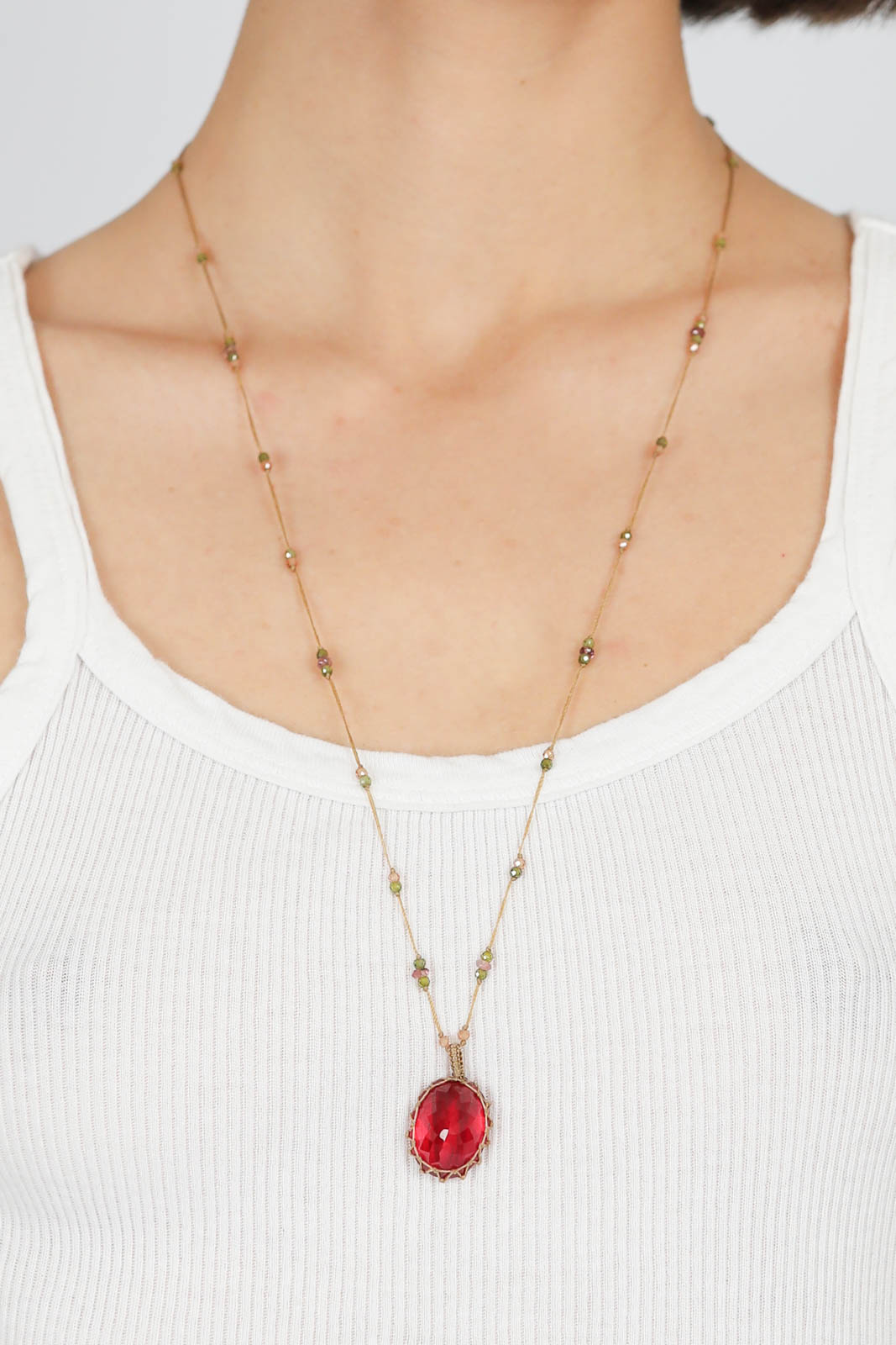 Halskette Tibet lang in Indian Glass Red