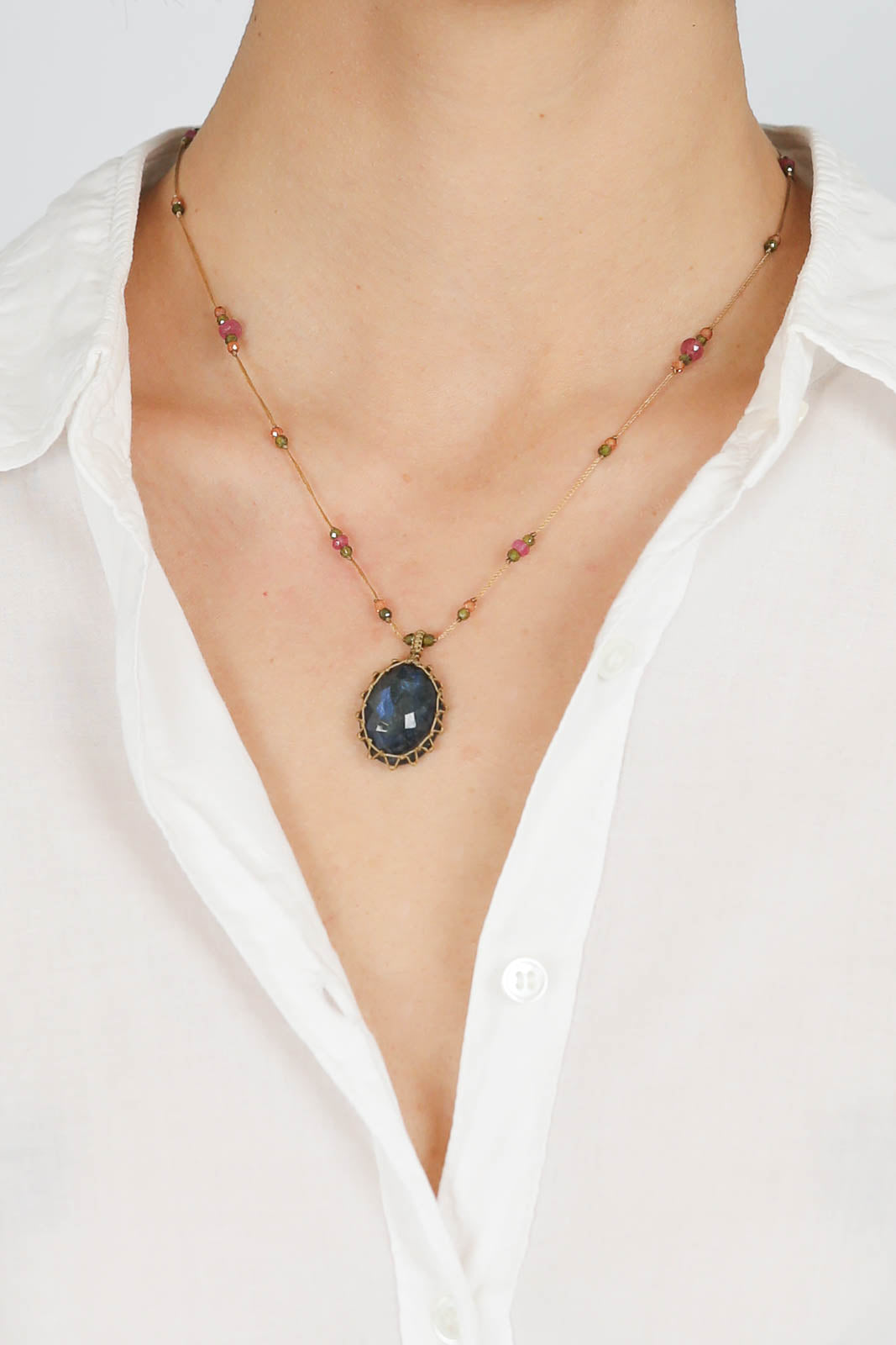 Halskette Tibet in Labradorite Blue