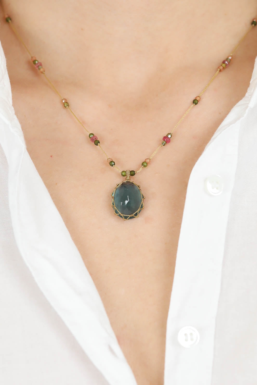 Halskette Tibet in Fluorite Blue