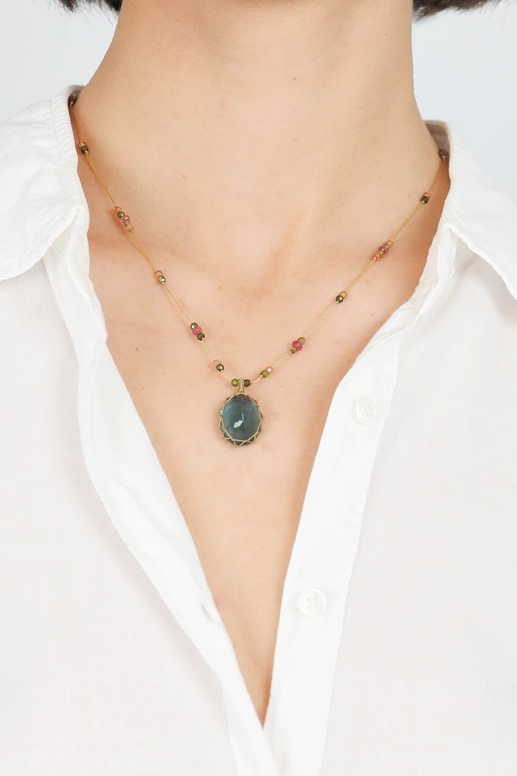 Halskette Tibet in Fluorite Blue