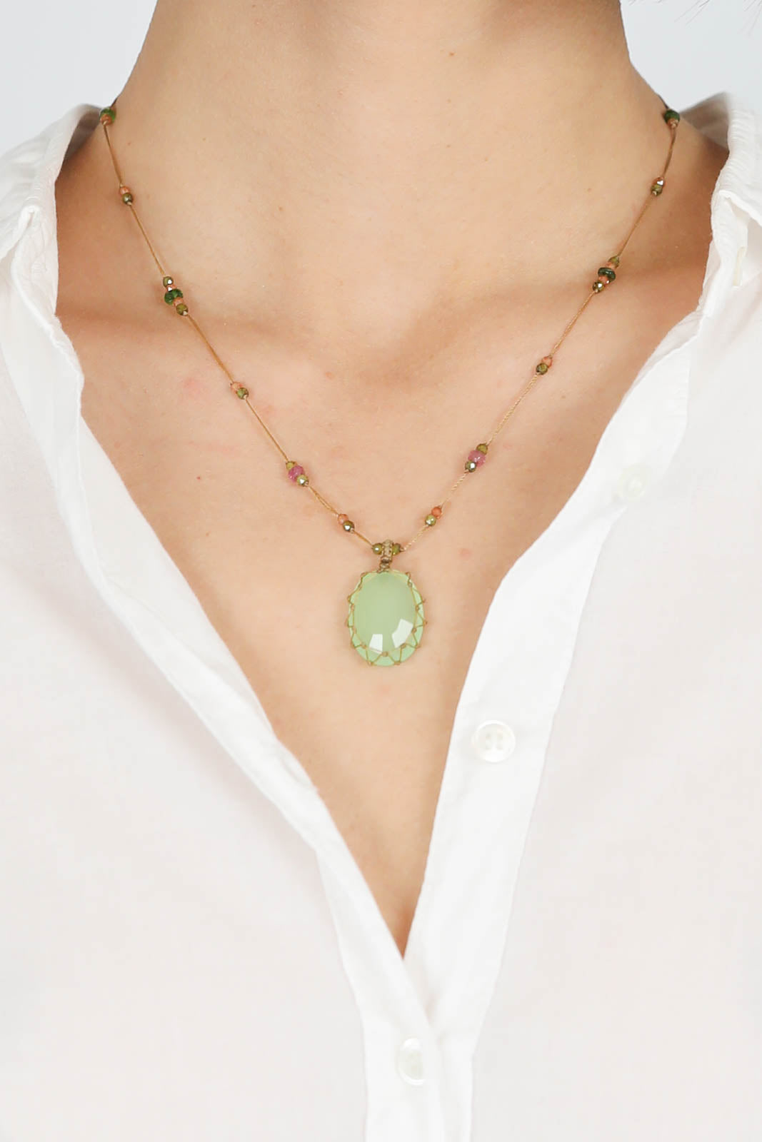 Halskette Tibet in Calcedoine Vert