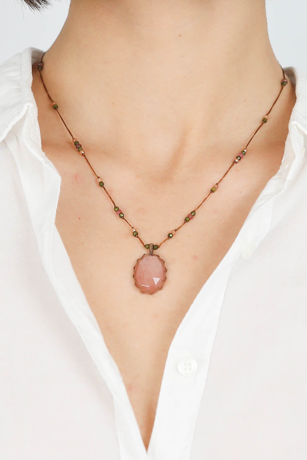 Halskette Tibet in Moonstone Peach