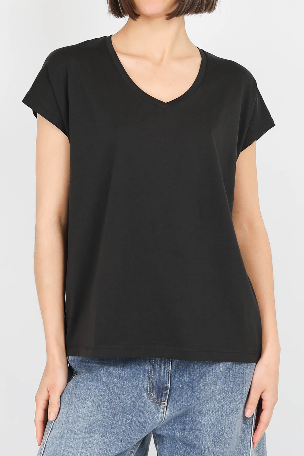 T-Shirt Oversized V-Neck in Schwarz