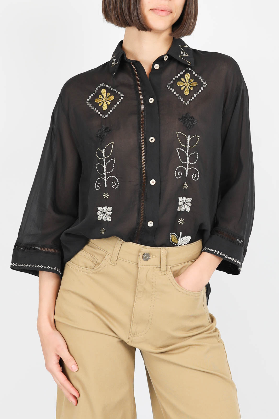Bluse Oniric Blossom in Schwarz