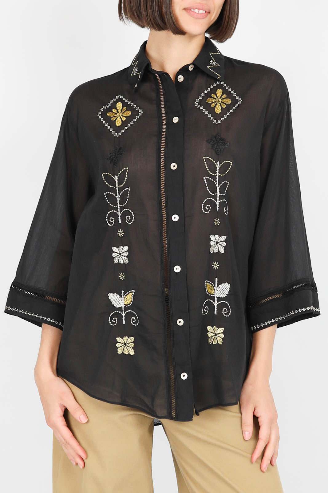Bluse Oniric Blossom in Schwarz