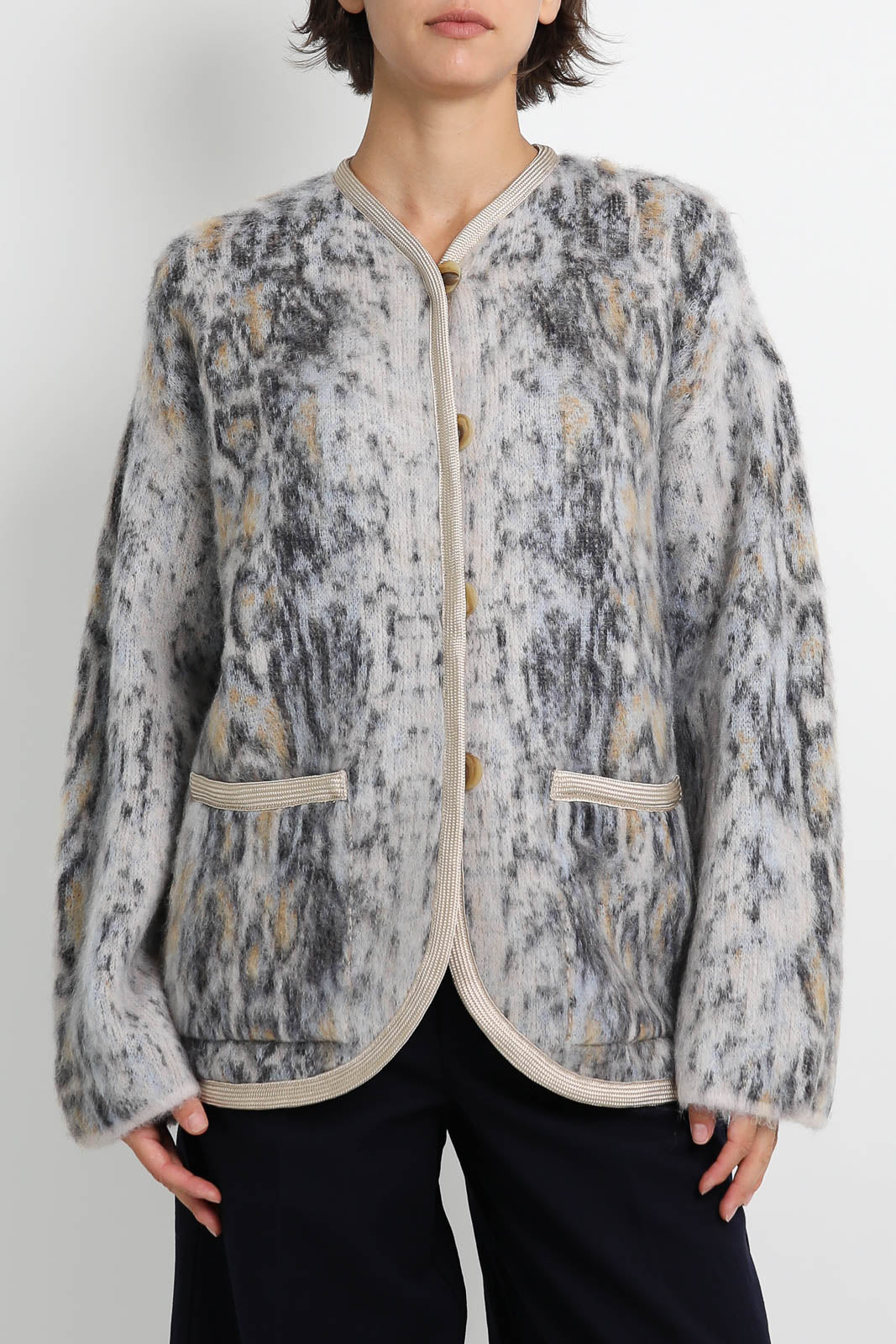Forte-Forte Cardigan Plumes de Python in Notte