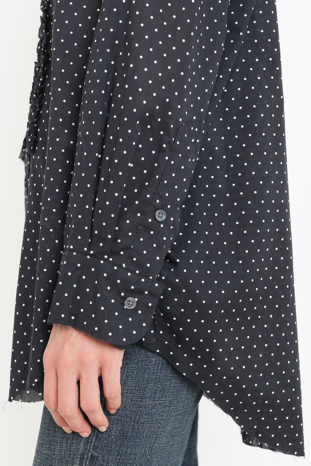 R13, Bluse Shredded Seam in Black and White Polka Dots