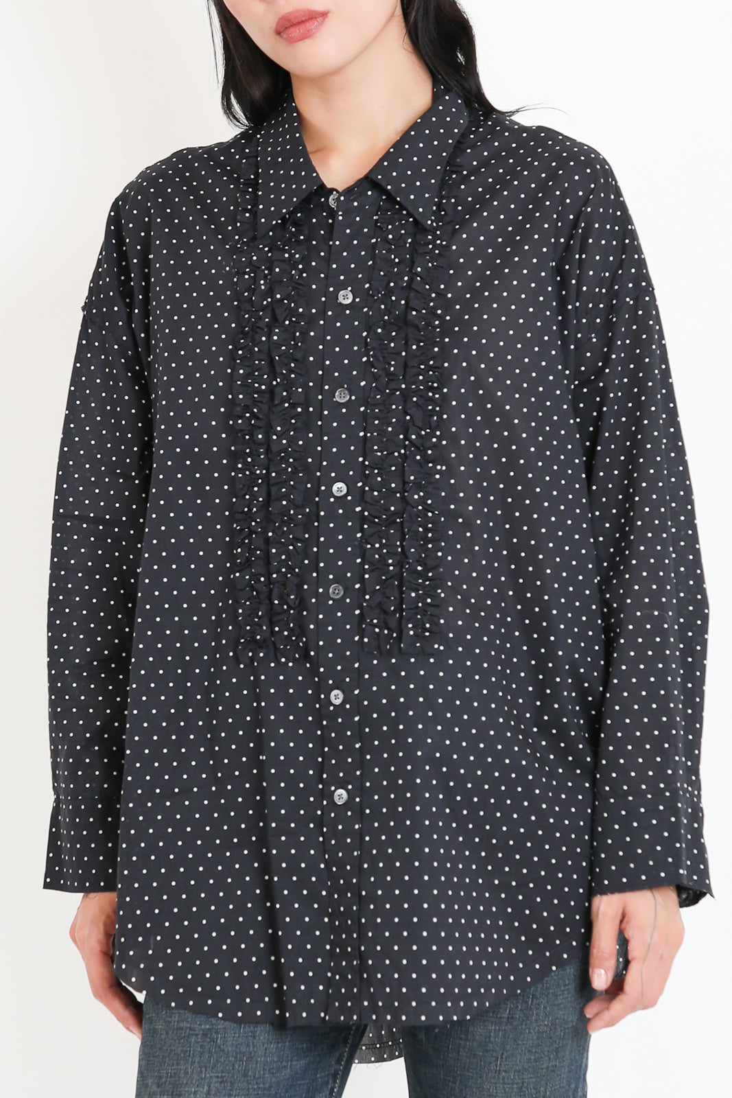 R13, Bluse Shredded Seam in Black and White Polka Dots