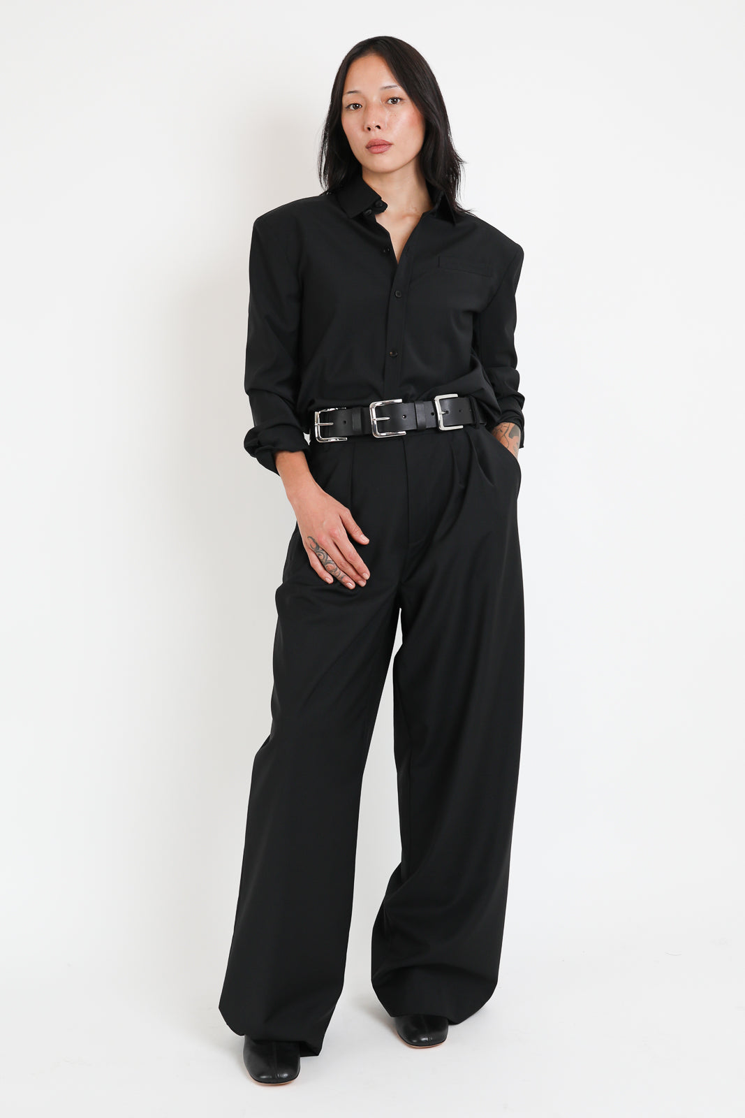 Tibi, Bluse Tropical Wool in Schwarz