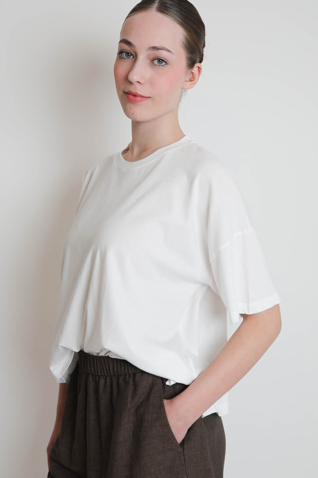 Pomandere, T-Shirt aus Baumwolle in Optical White