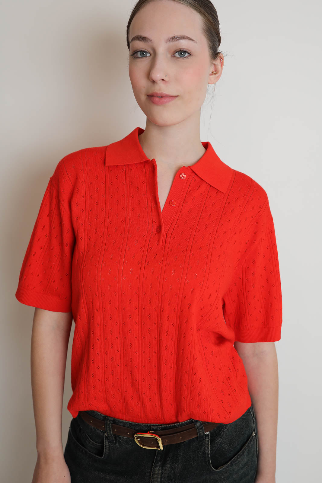 Soft Goat, Top Pointelle Pique in Tomato