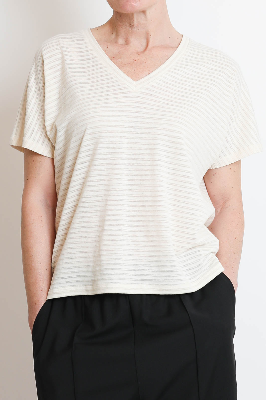 Pomandere, T-Shirt mit Streifen in Chalk