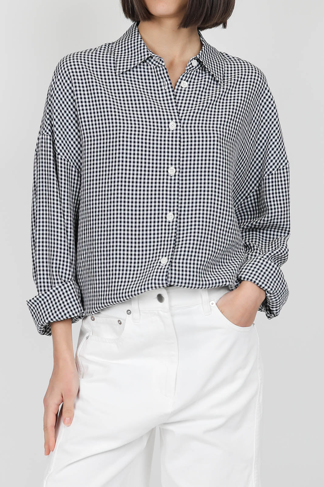 Bluse Gingham in Navy/White Multi