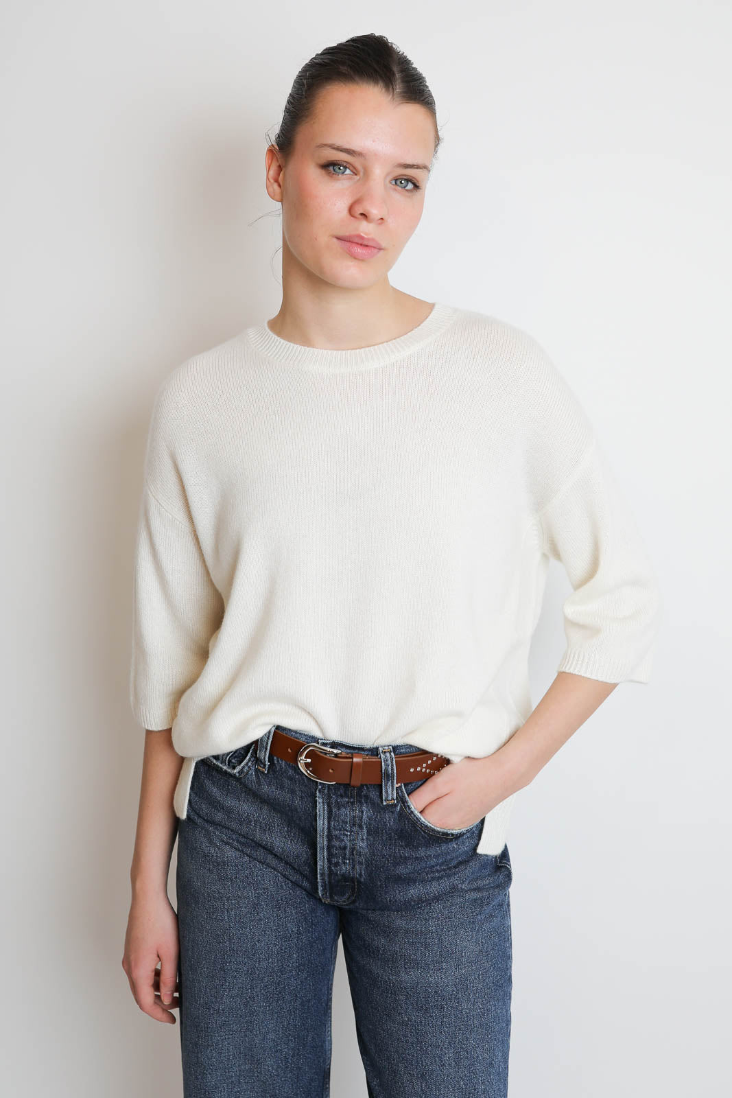 Lisa Yang, Pullover mit kurzen Ärmeln Camille in Cream