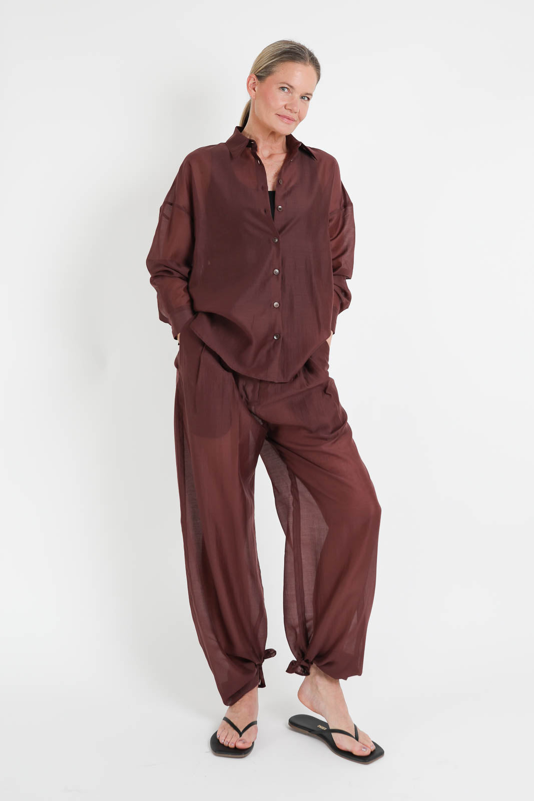 Tibi, Hose Stella Slit in Russet Brown