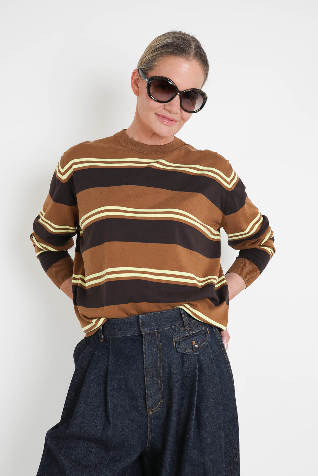 Tibi, Pullover Perfect Crewneck in Brown Multi