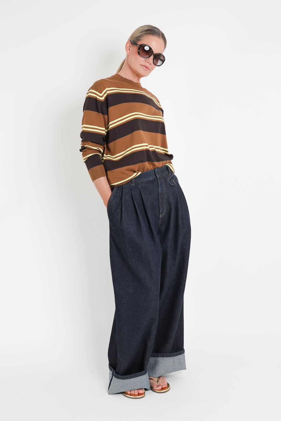 Tibi, Pullover Perfect Crewneck in Brown Multi