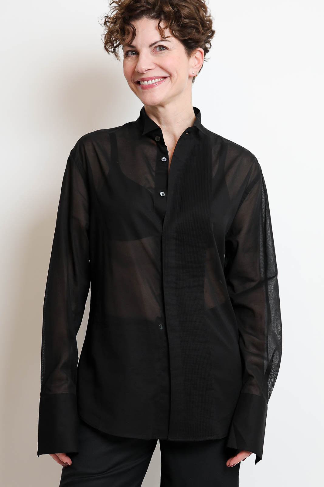 6397, Bluse Micro Pleat Formal in Schwarz