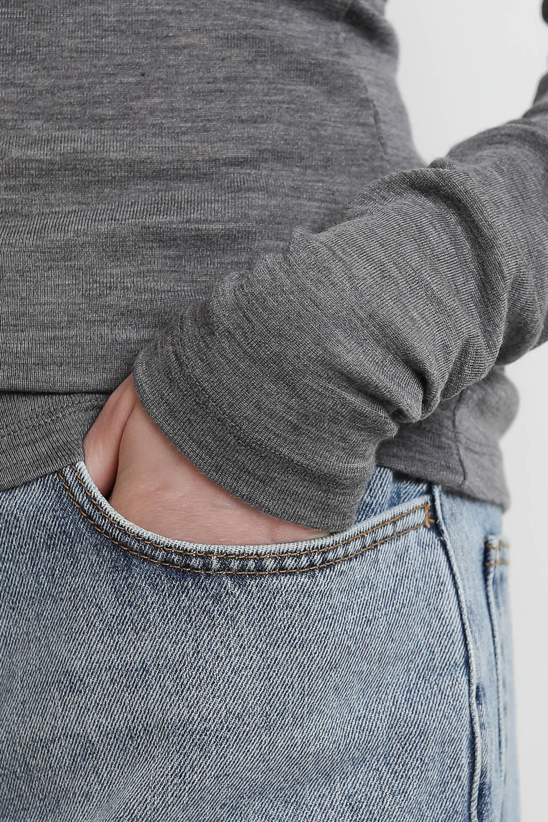 Rohe, Langarm-Shirt Fine Merino in Mid Grey Melange