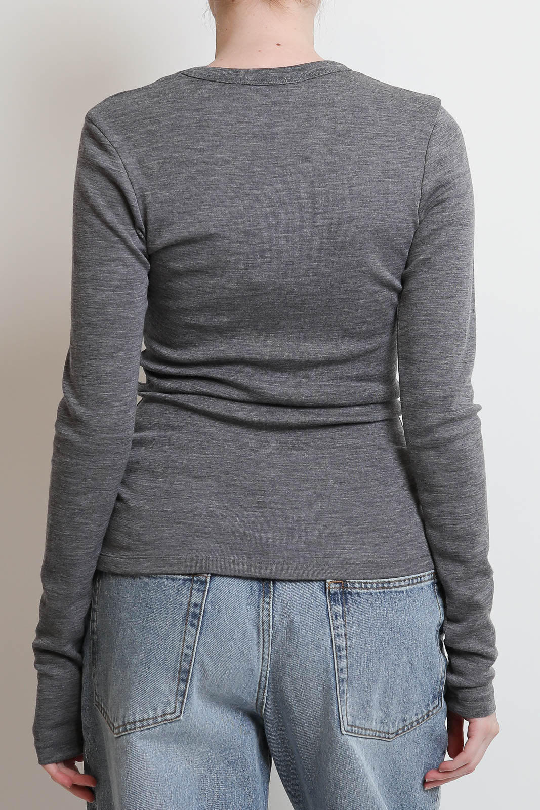 Rohe, Langarm-Shirt Fine Merino in Mid Grey Melange