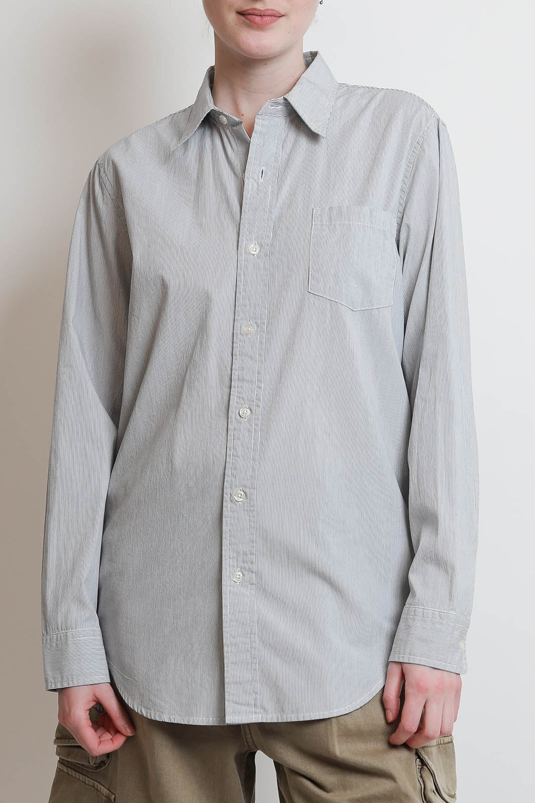 Denimist, Bluse Boyfriend in Ecru/Navy Pinstripe