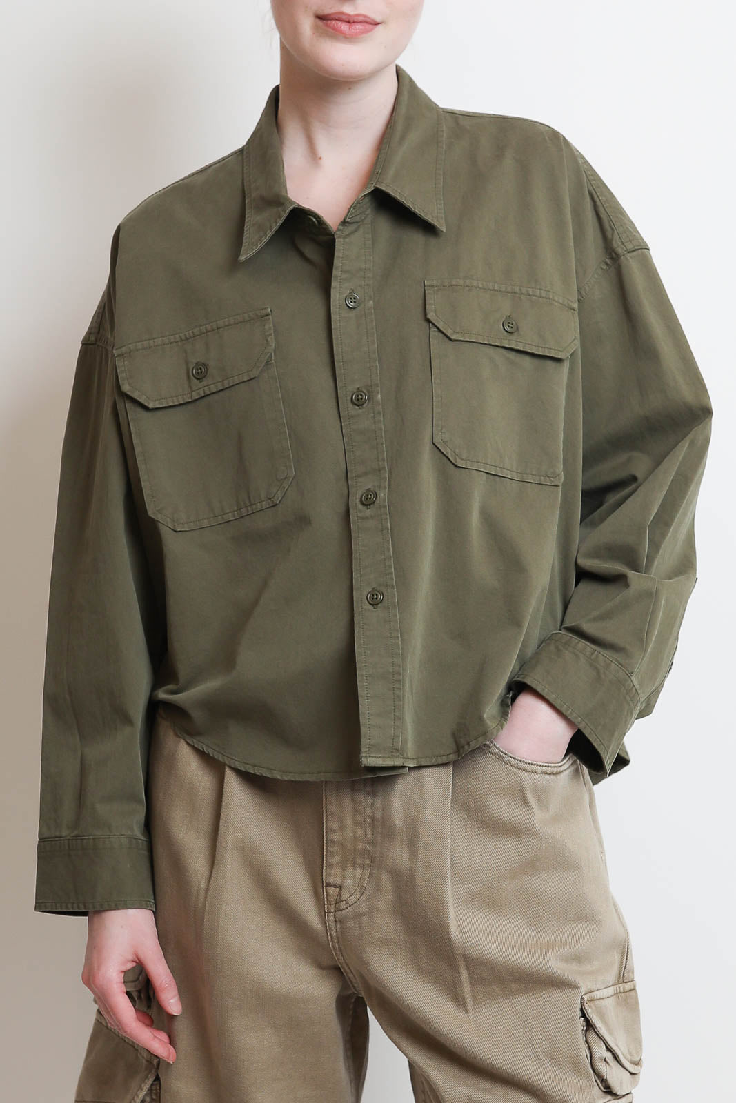 Denimist, Overshirt/Bluse Cropped Utility in Olive