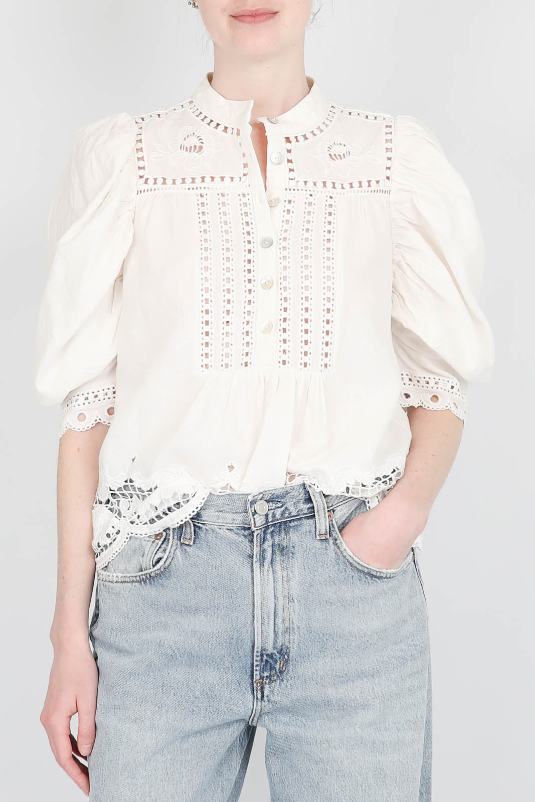 Bluse Romantic Richelieu in Off-White