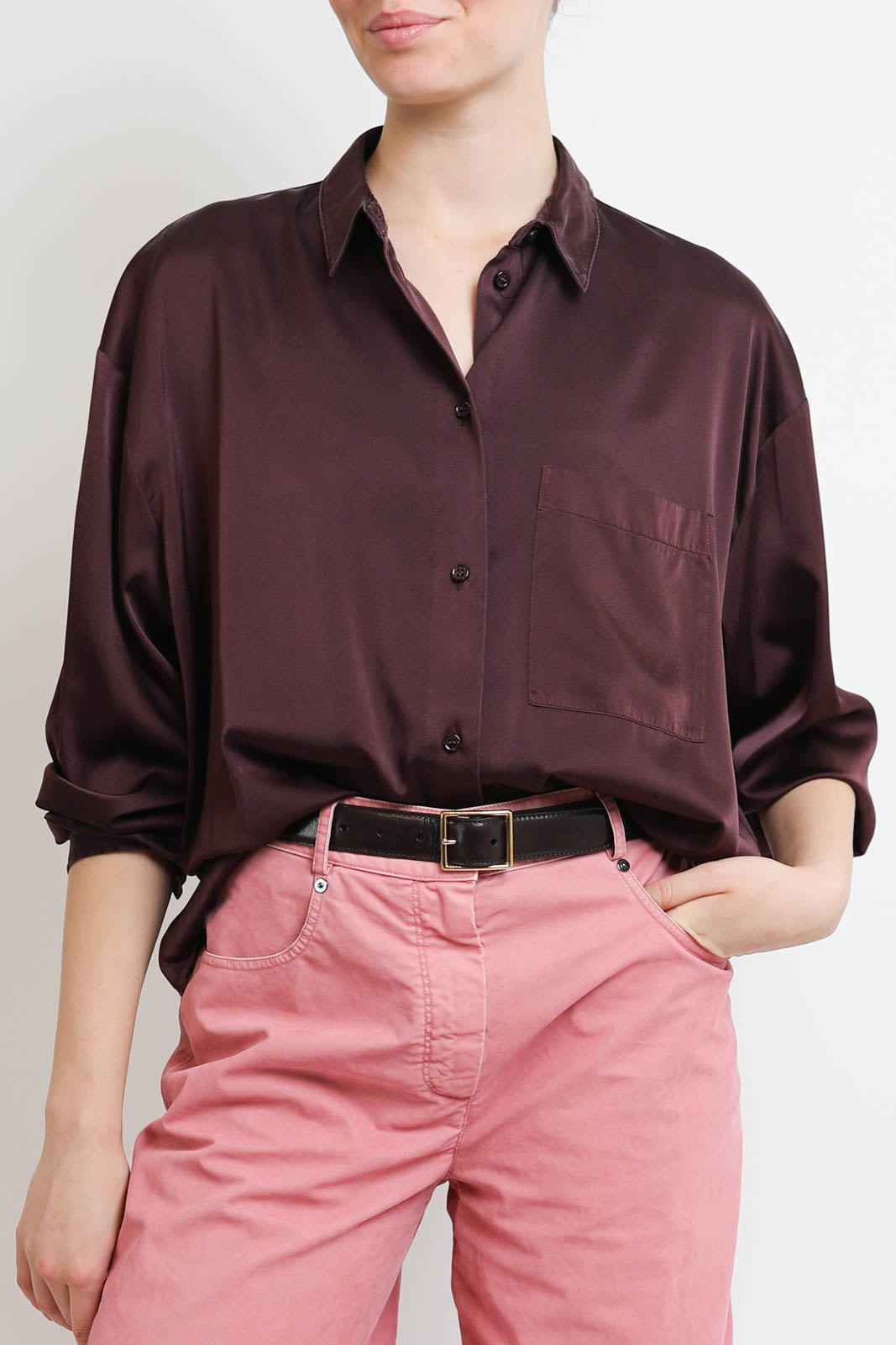 Forte-Forte, Bluse aus Satin in Chocolat Noir