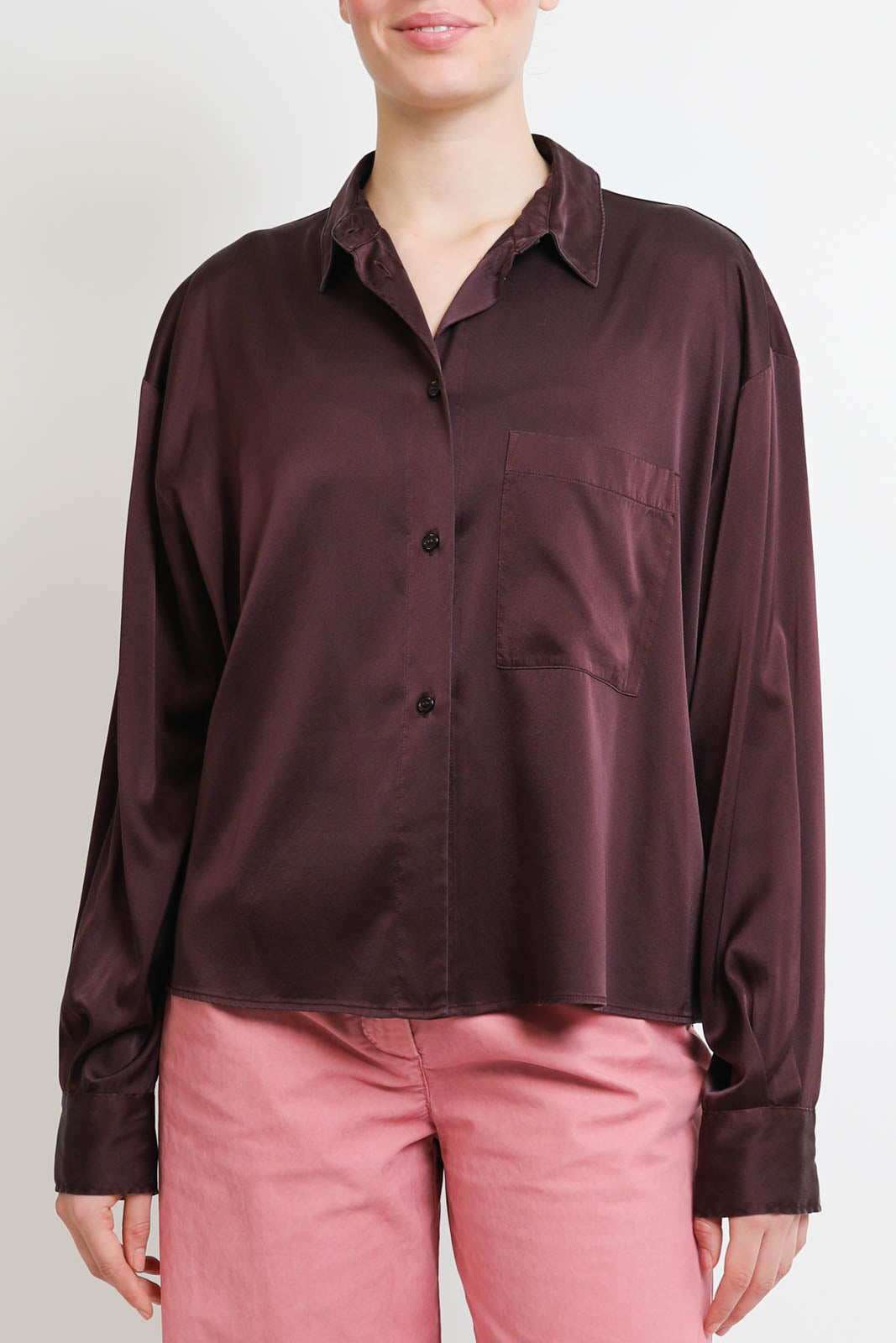Forte-Forte, Bluse aus Satin in Chocolat Noir