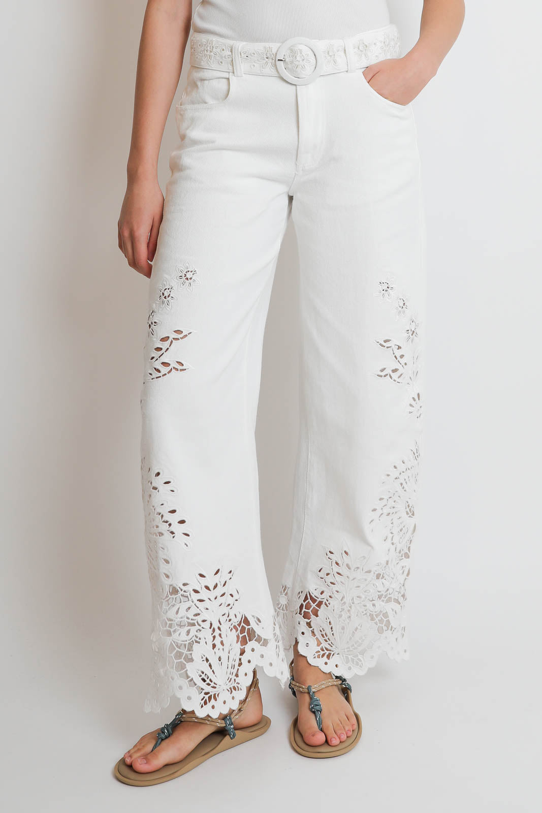 Farm Rio, Boho Beauty Richielieu pants in off-white