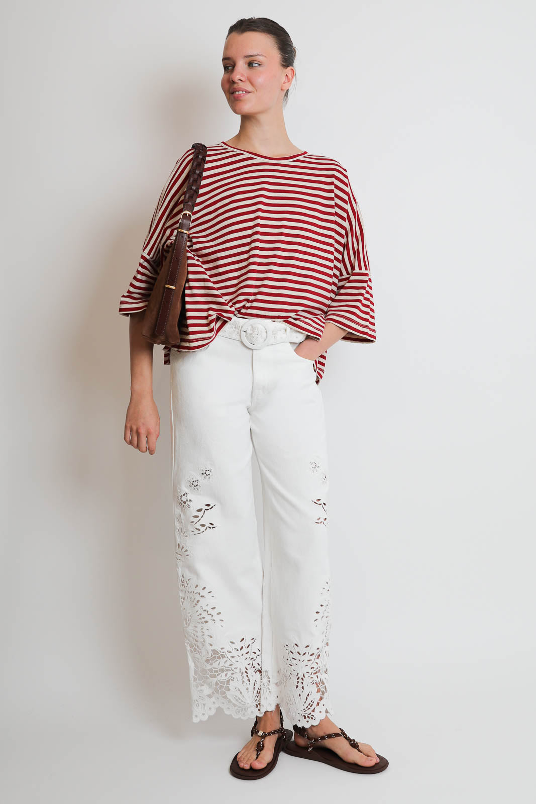 Farm Rio, Boho Beauty Richielieu pants in off-white