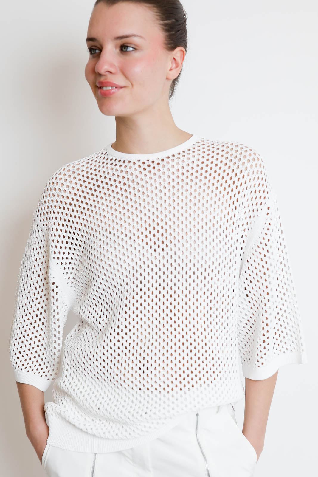 T-Shirt Crochet Netting in Weiss