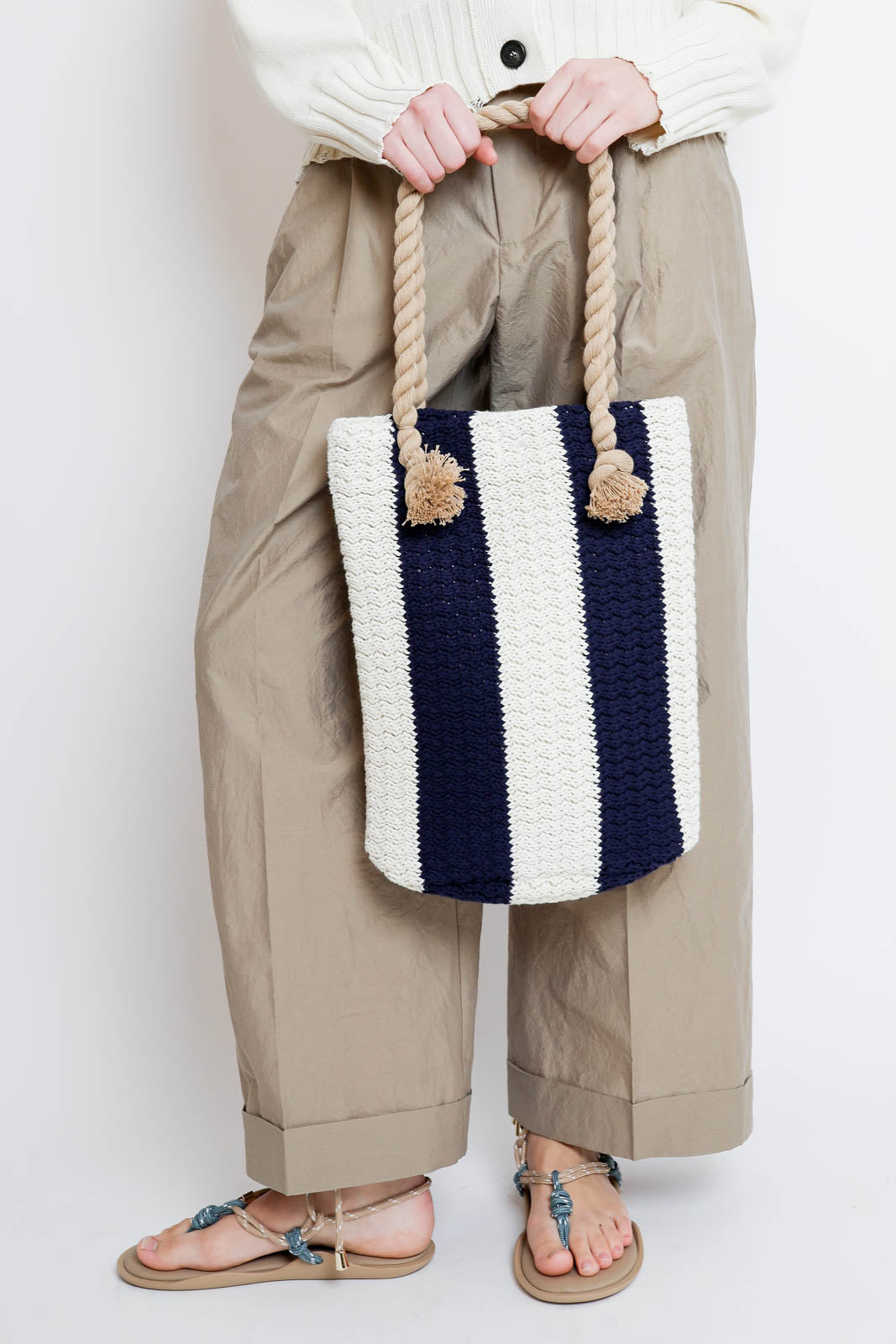 Atomo Factory, Tasche aus Baumwolle in Bianco/Blu/Sabbia