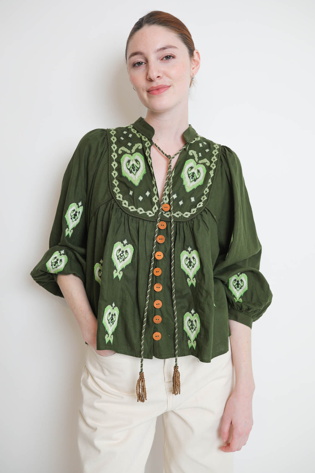Farm Rio, Bluse Embroidered in Grün