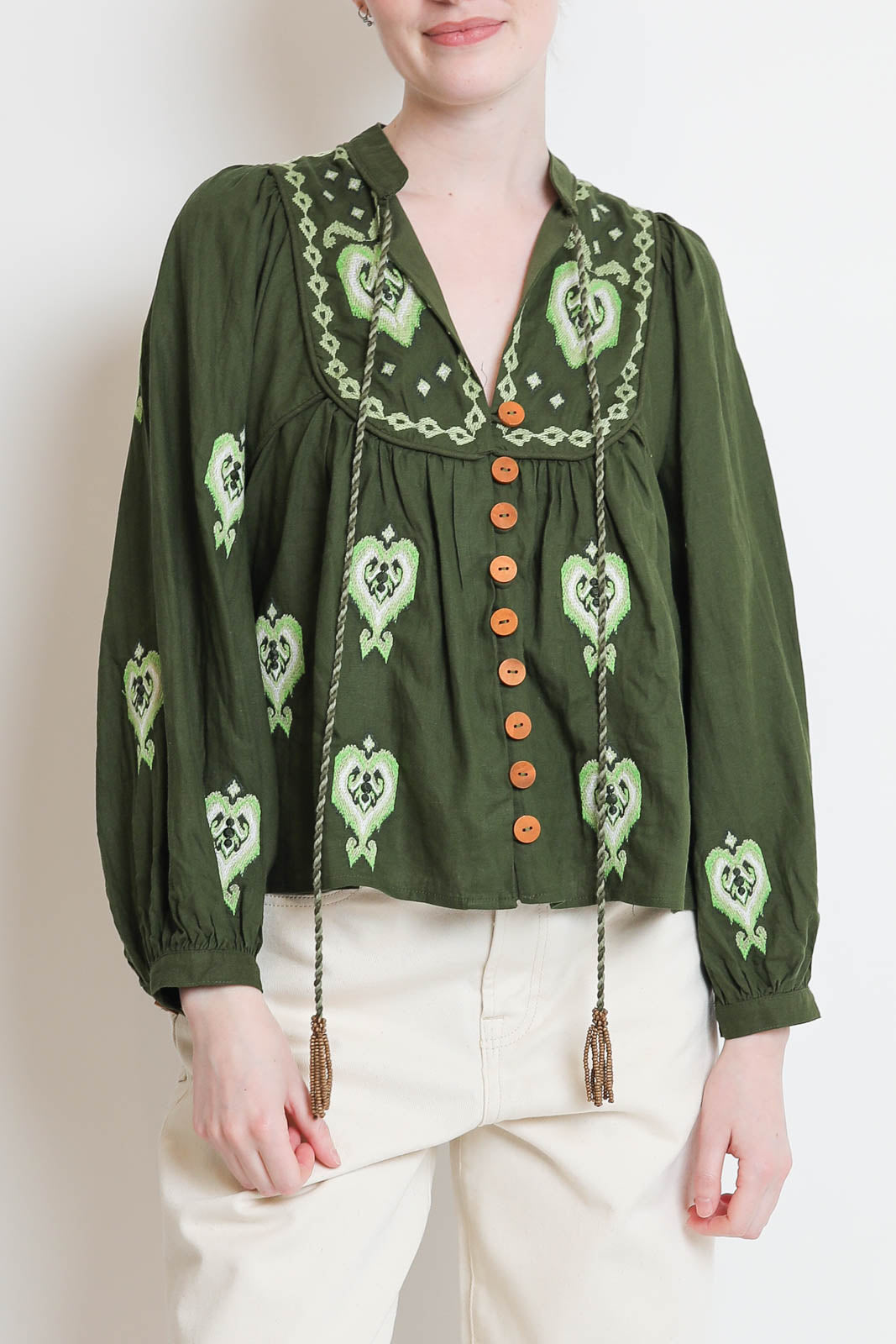 Farm Rio, Bluse Embroidered in Grün