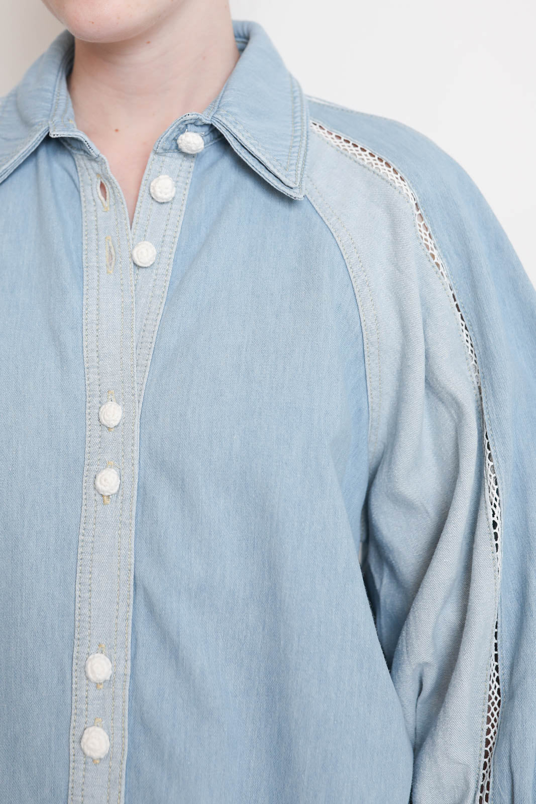 Farm Rio, Bluse Bicolor in Denim