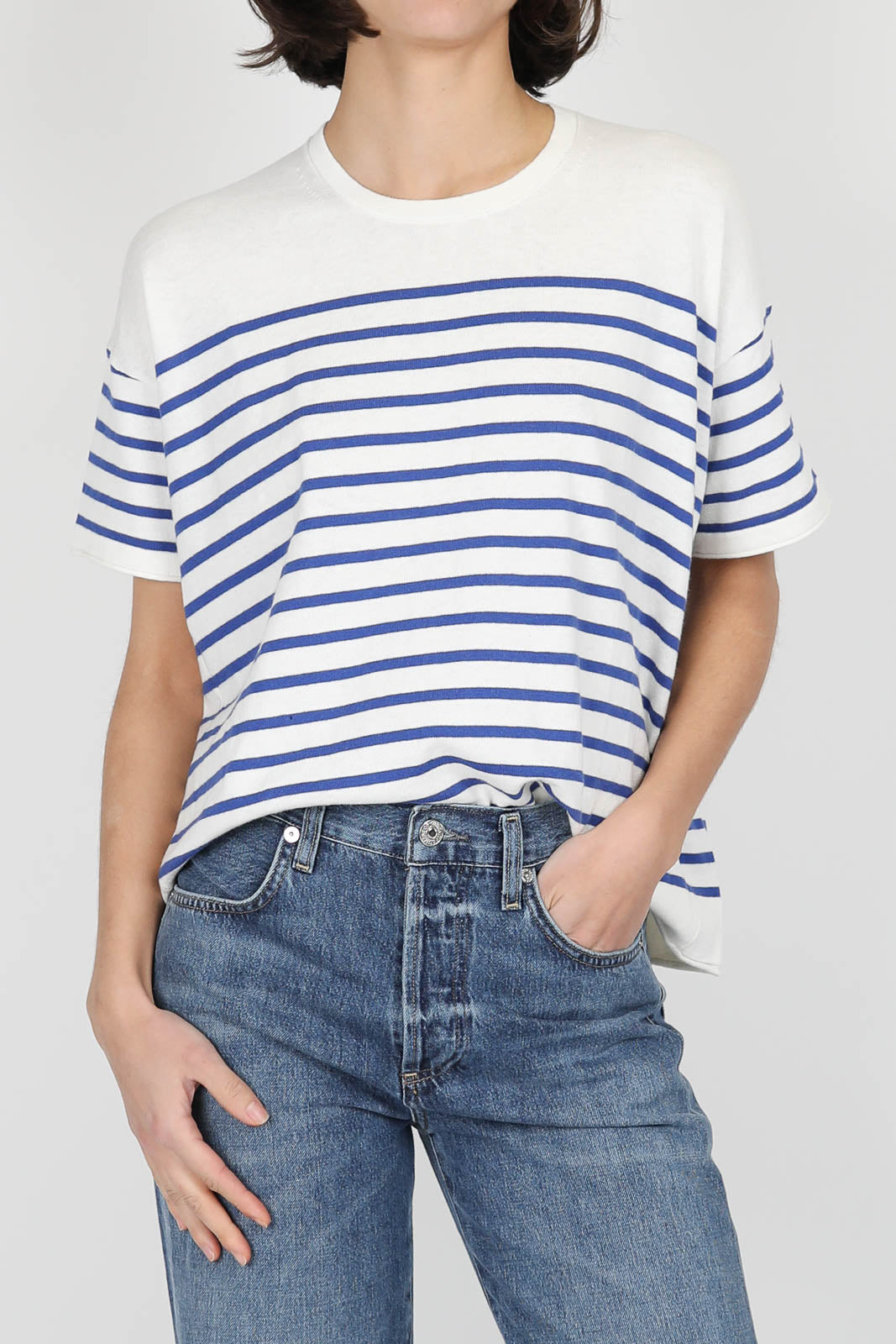 T-Shirt mit Streifen in White x Blue