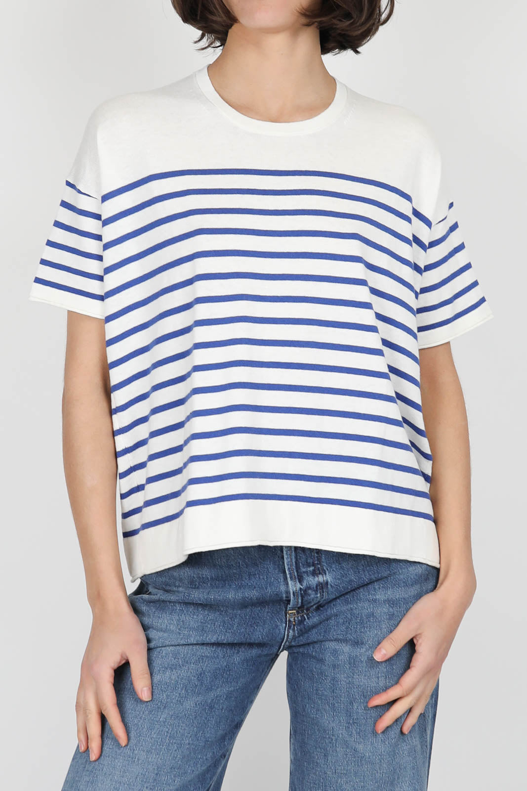 T-Shirt mit Streifen in White x Blue