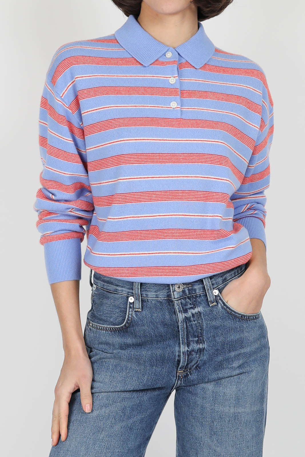 Pullover Collegiate Stripe Polo in French Blue Combo
