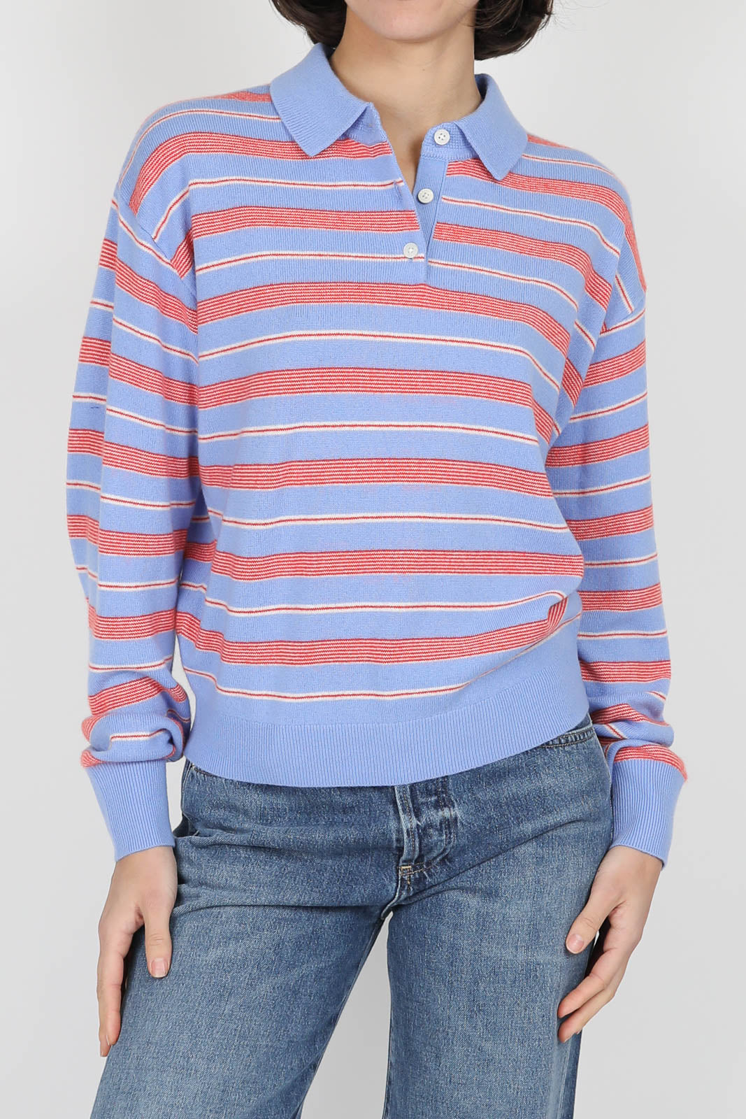 Pullover Collegiate Stripe Polo in French Blue Combo