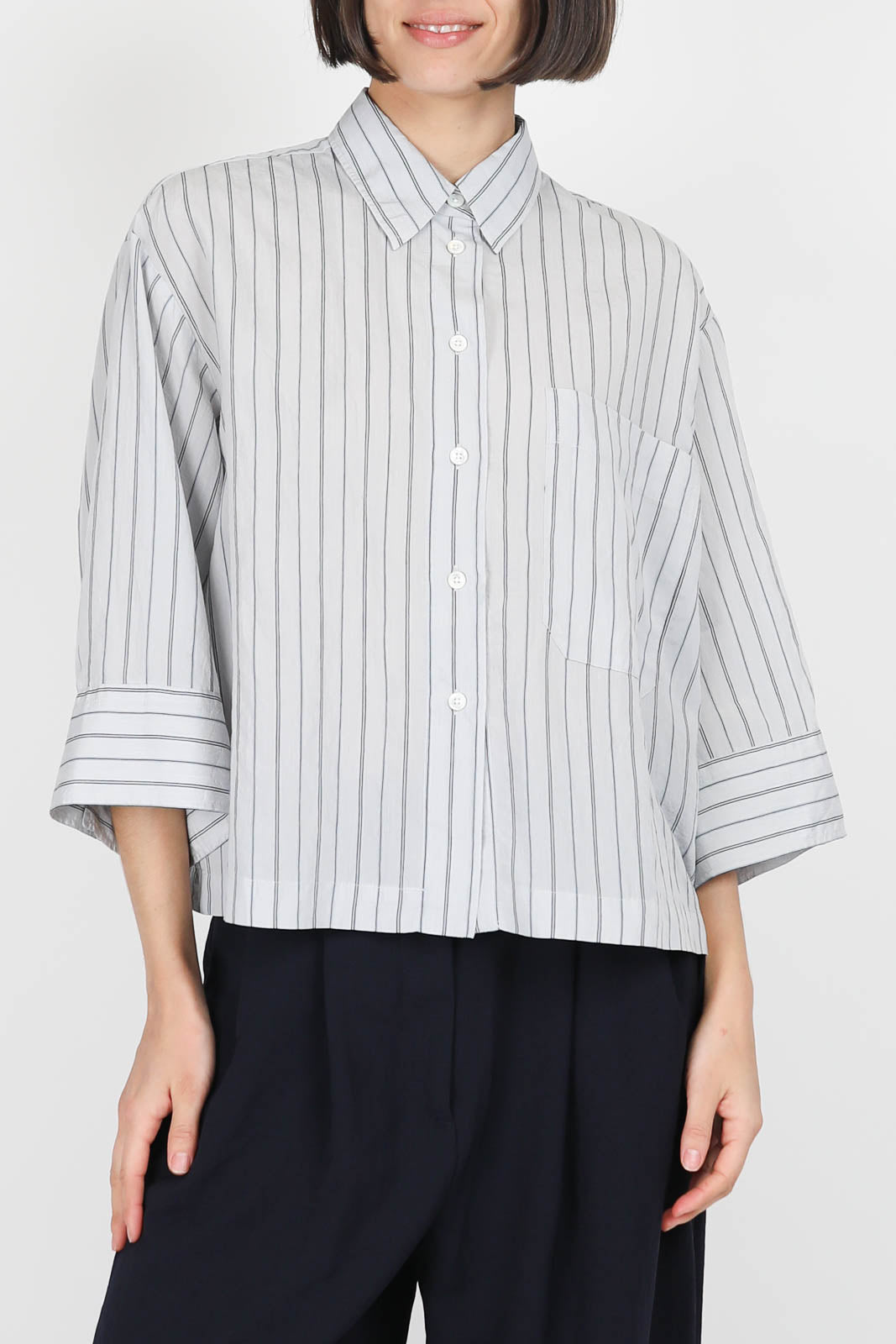 Bluse mit Streifen in Misty Blue