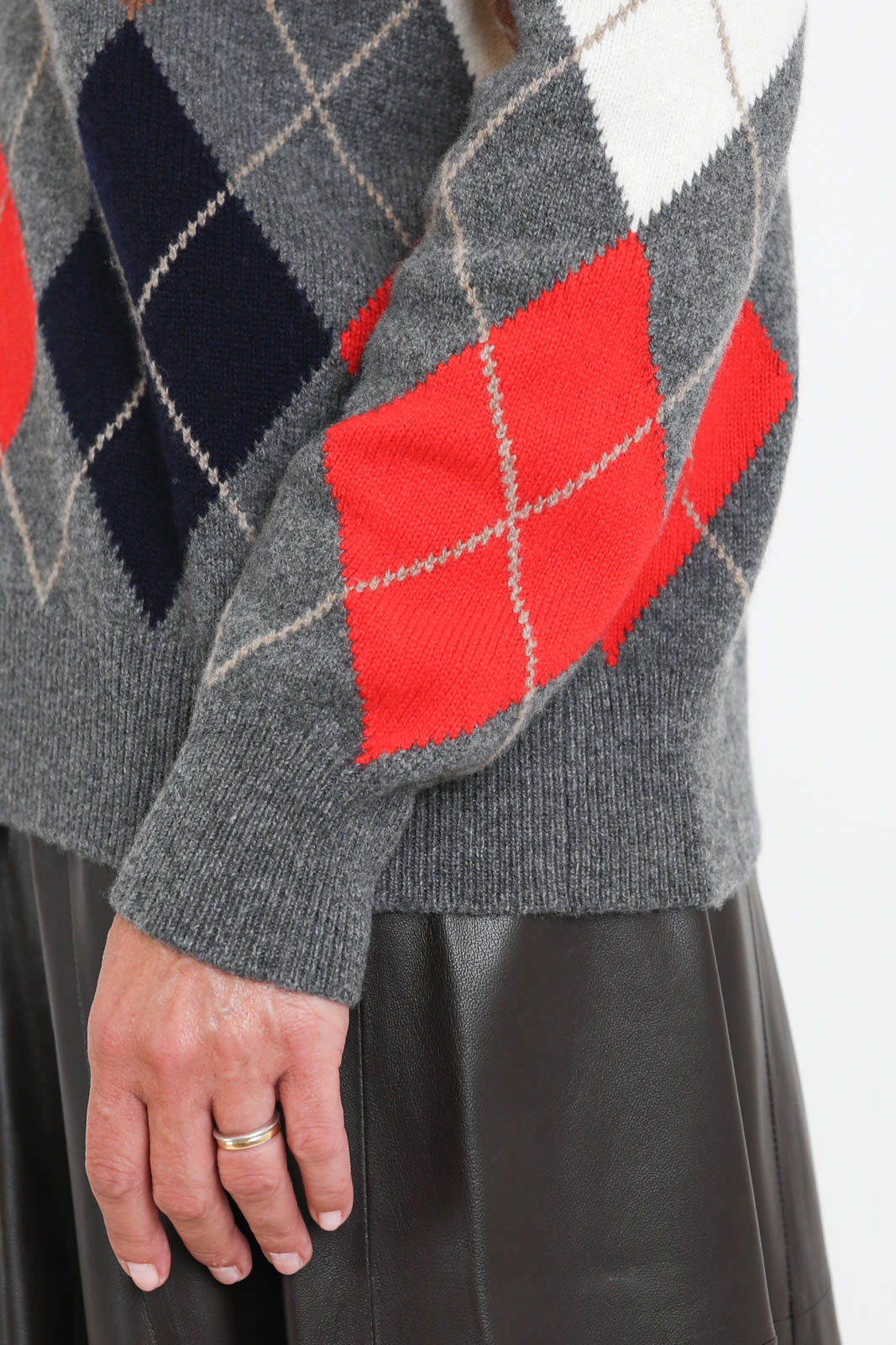 &Daughter, Pullover Ava Argyle Crewneck in Grey with Red Hazelnut & White